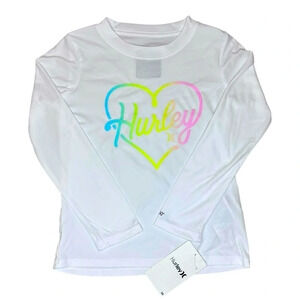 NEW Hurley Girls Long Sleeve Dri-Fit UPF 50+ Shirt White Swim Top 5/6